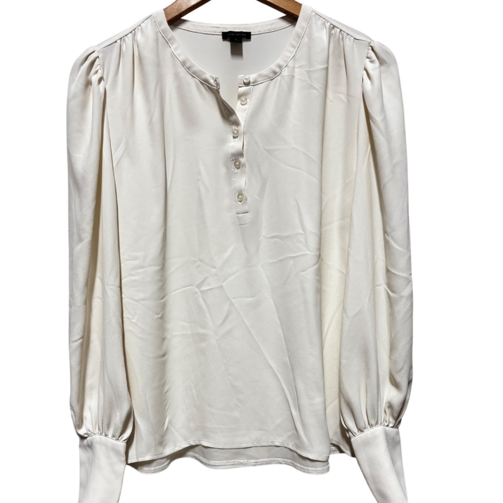 Ann Taylor | Women's Button-Front Blouse with Puff Sleeves